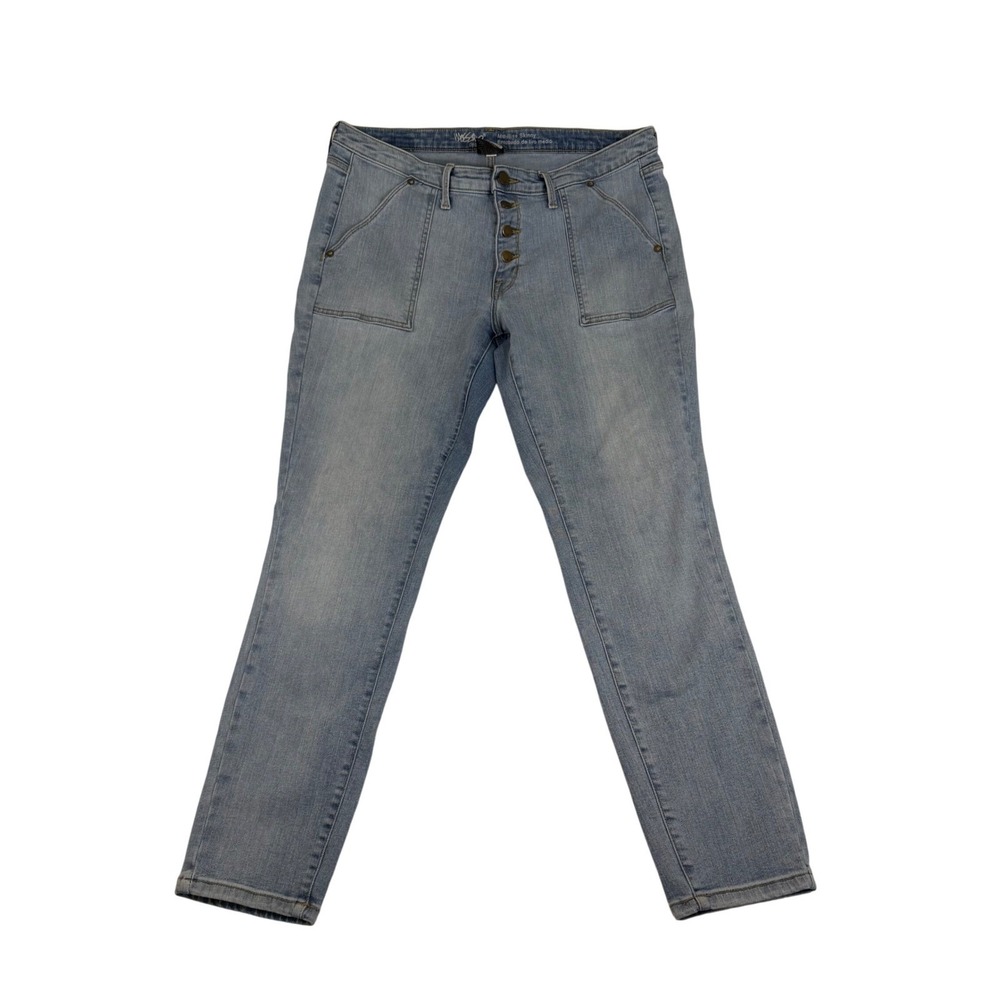 Mossimo Denim Mid Rise Skinny Jeans Light Wash Button Fly Patch Pocket 14R 32